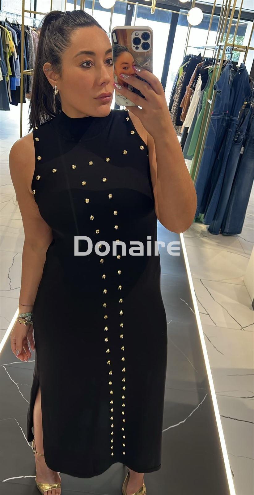 Vestido punto cuello perkins tachas doradas - Imagen 2