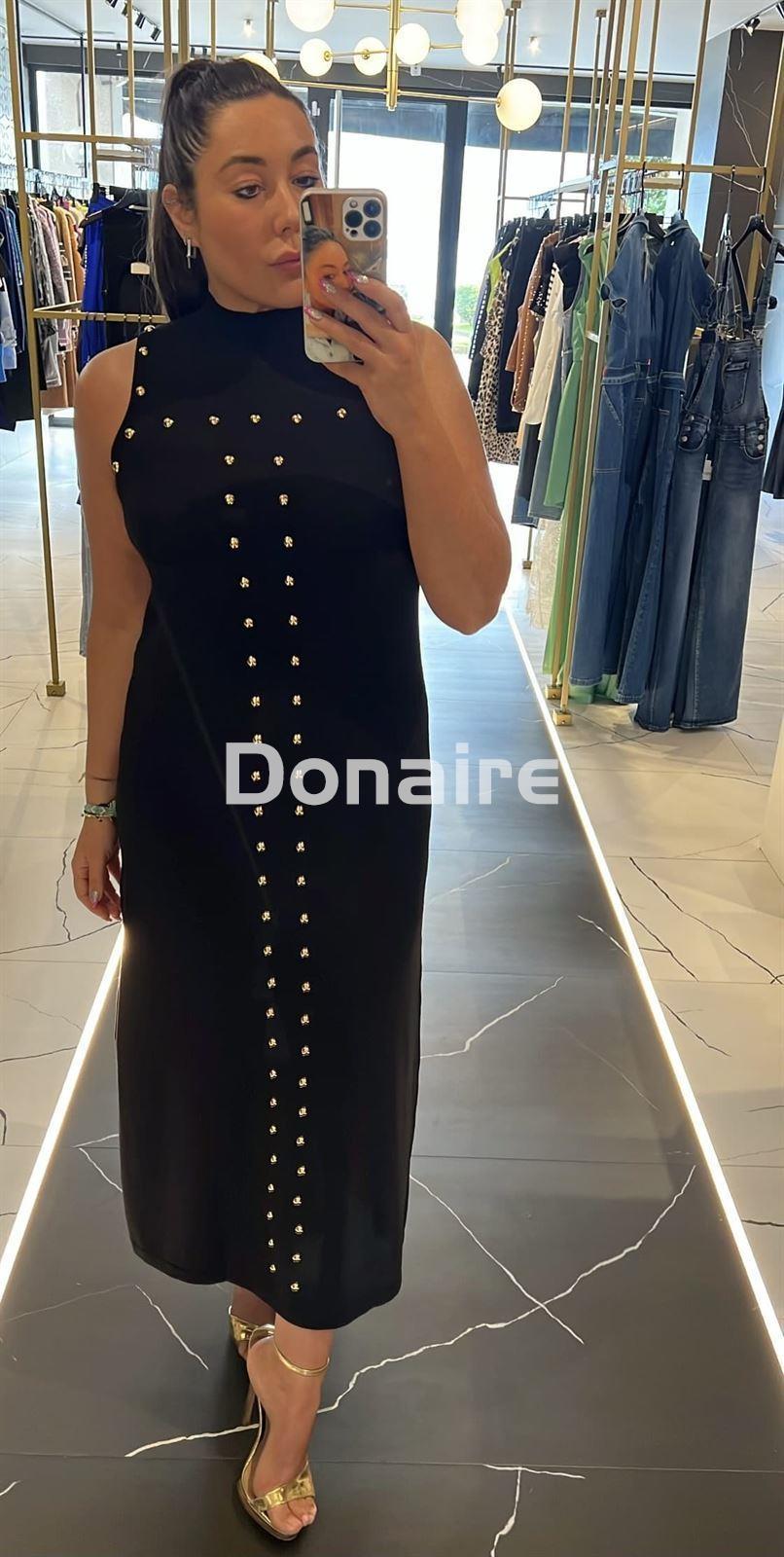 Vestido punto cuello perkins tachas doradas - Imagen 3