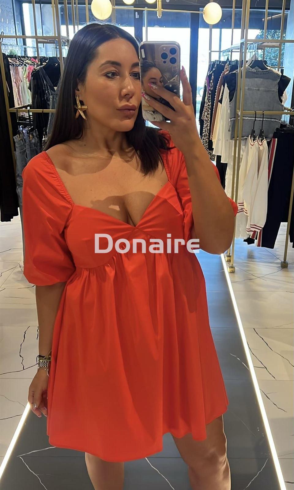 Vestido rojo manga globo Koralline - Imagen 3