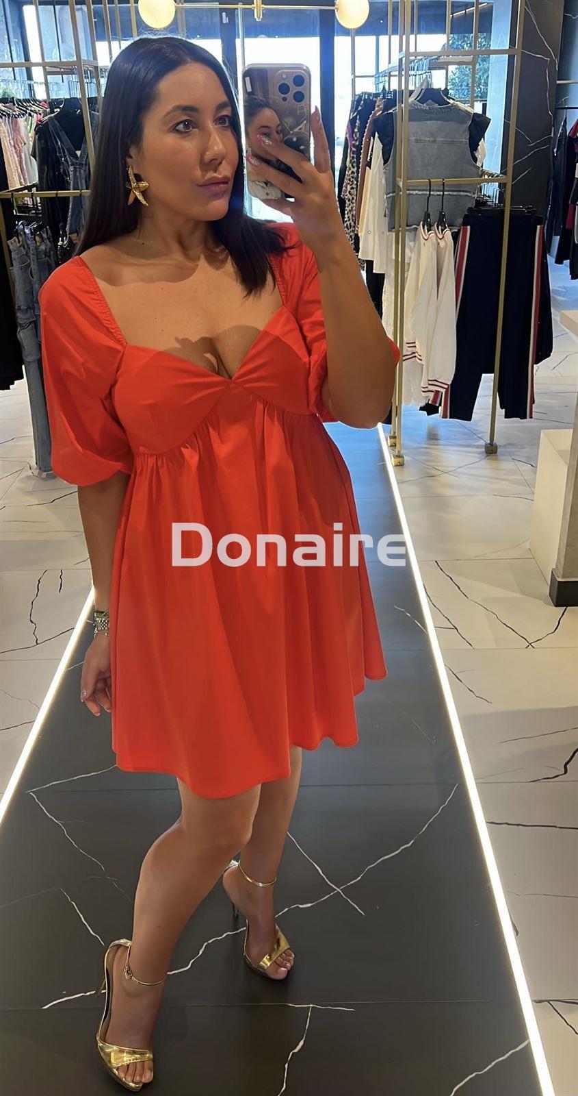 Vestido rojo manga globo Koralline - Imagen 4