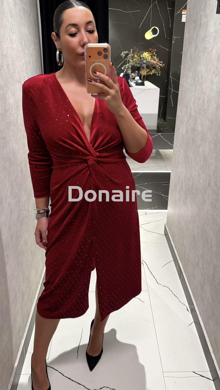 Vestido terciopelo granate topos plata - Imagen 1