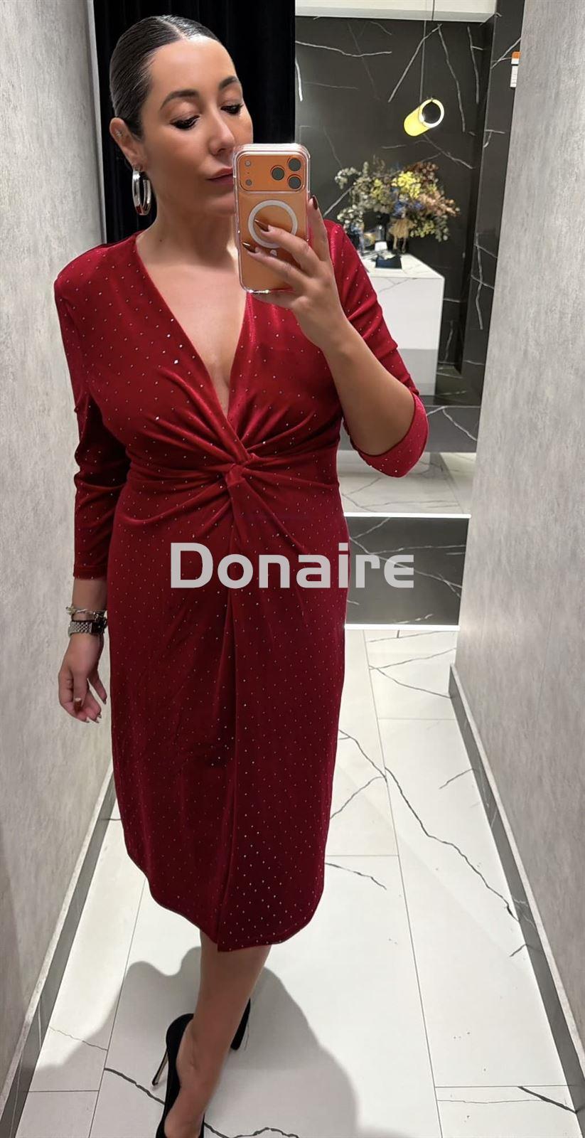 Vestido terciopelo granate topos plata - Imagen 2