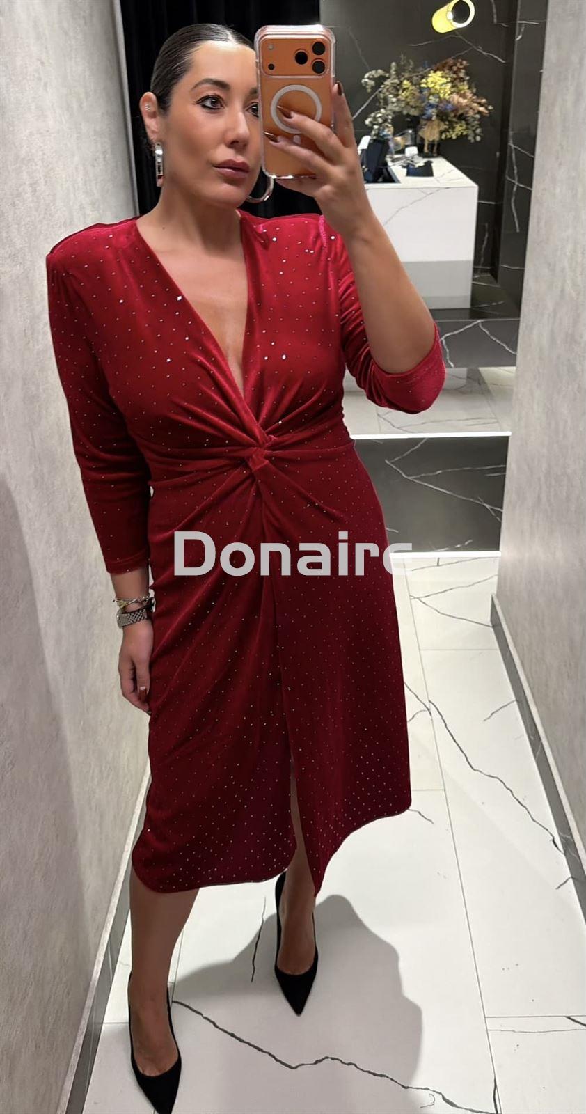 Vestido terciopelo granate topos plata - Imagen 3