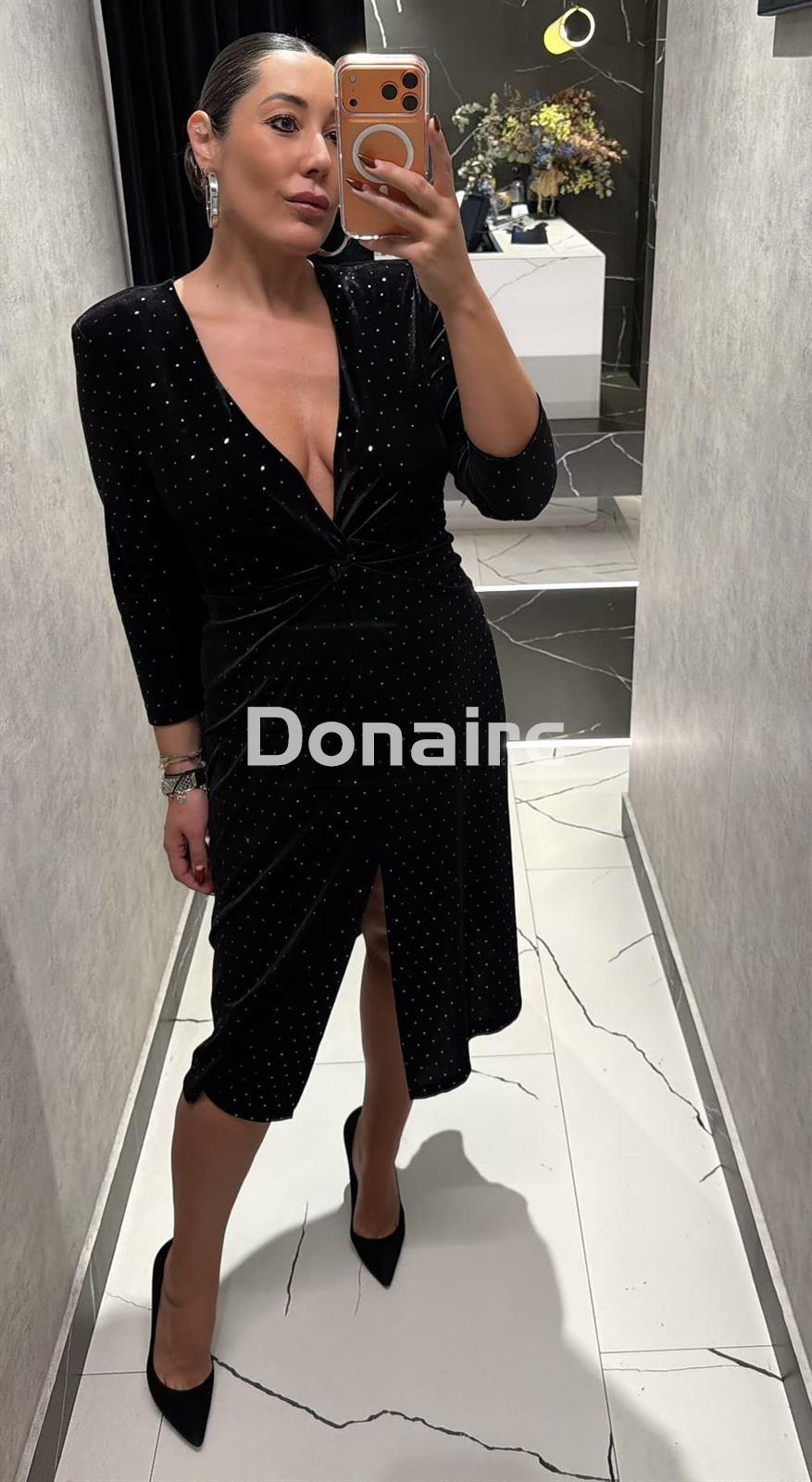 Vestido terciopelo negro topos plata - Imagen 1