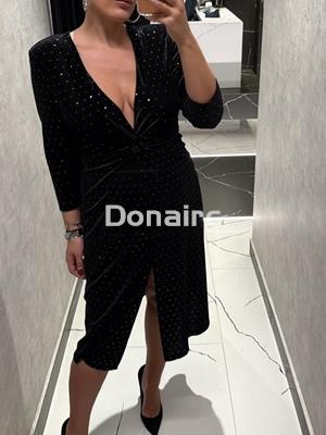 Vestido terciopelo negro topos plata - Imagen 1