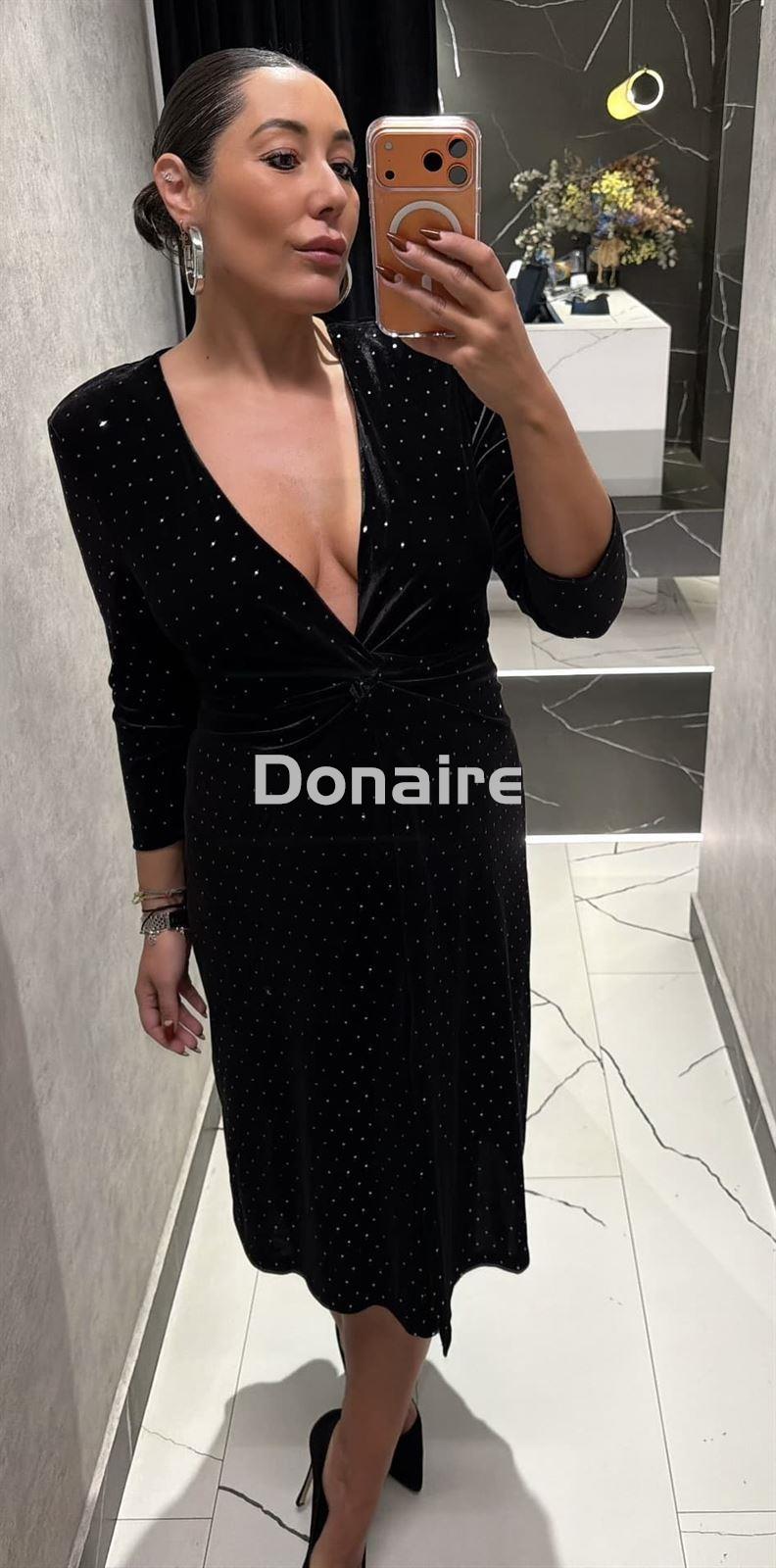 Vestido terciopelo negro topos plata - Imagen 2