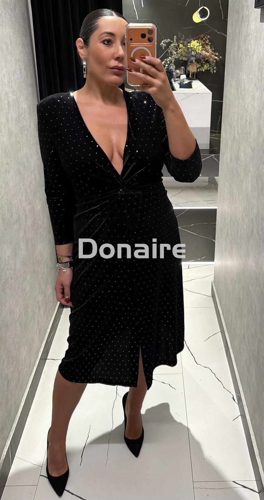 Vestido terciopelo negro topos plata - Imagen 3