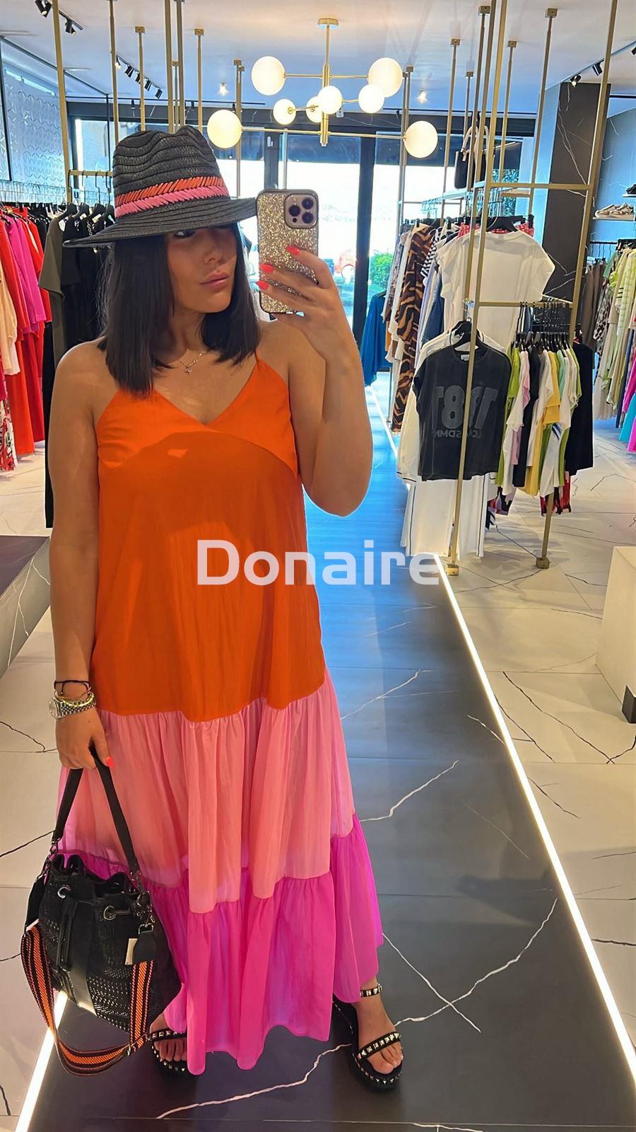 Vestido tricolor naranja , fucsia y rosa claro Lola Casademunt - Imagen 1