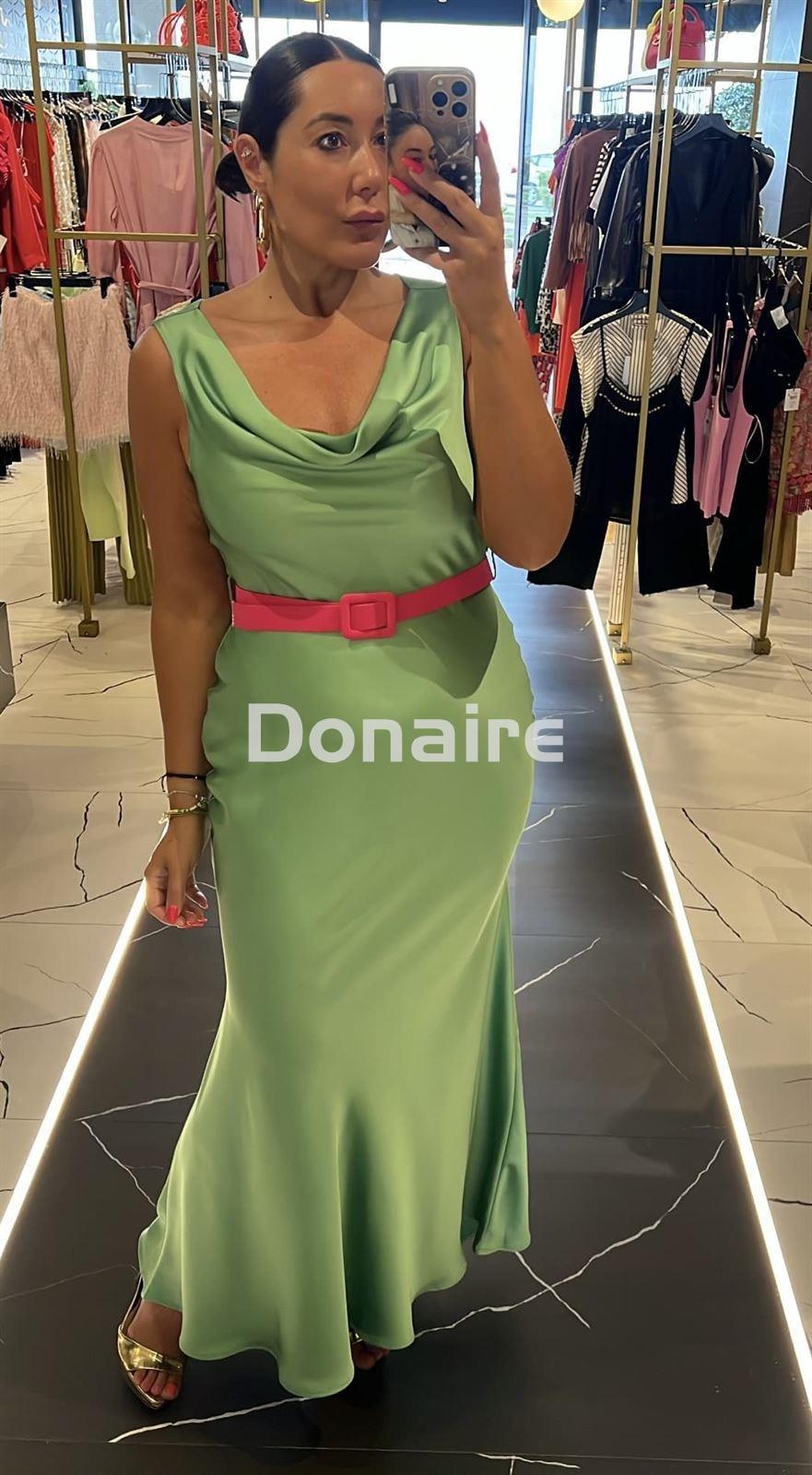 Vestido verde largo fiesta cinturón fucsia Phard - Imagen 1