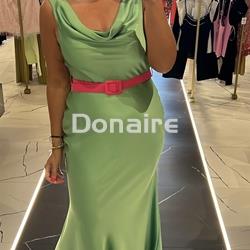 Vestido verde largo fiesta cinturón fucsia Phard - Imagen 1