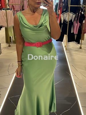 Vestido verde largo fiesta cinturón fucsia Phard - Imagen 1