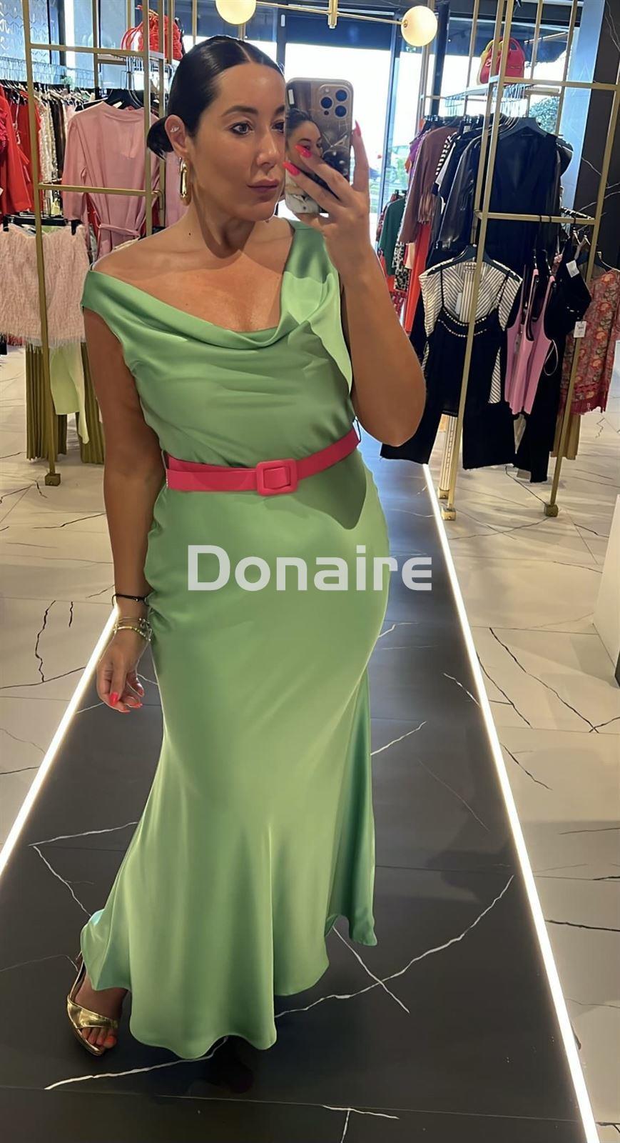 Vestido verde largo fiesta cinturón fucsia Phard - Imagen 3