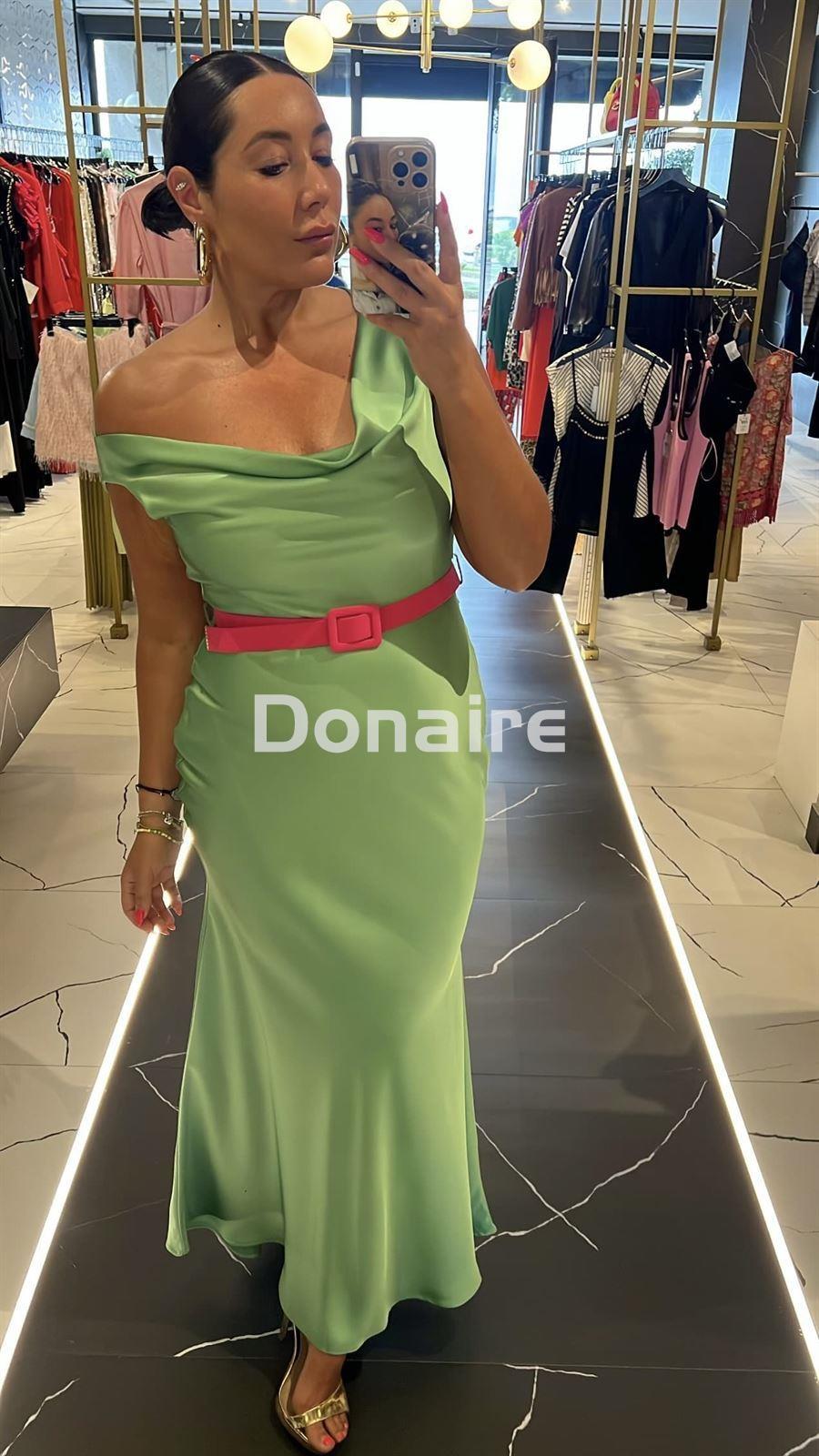 Vestido verde largo fiesta cinturón fucsia Phard - Imagen 4